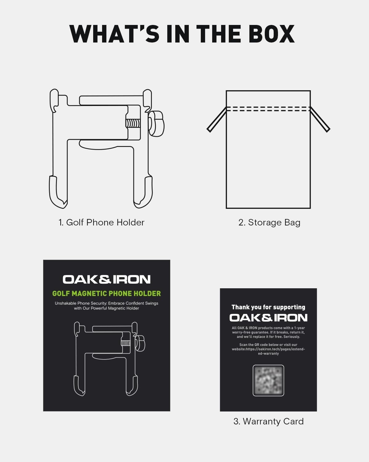 OAK & IRON Premium Magnetic Golf Phone Holder - Universal Fit,Versatile Capture & Easy Access for All Smartphones - Silver