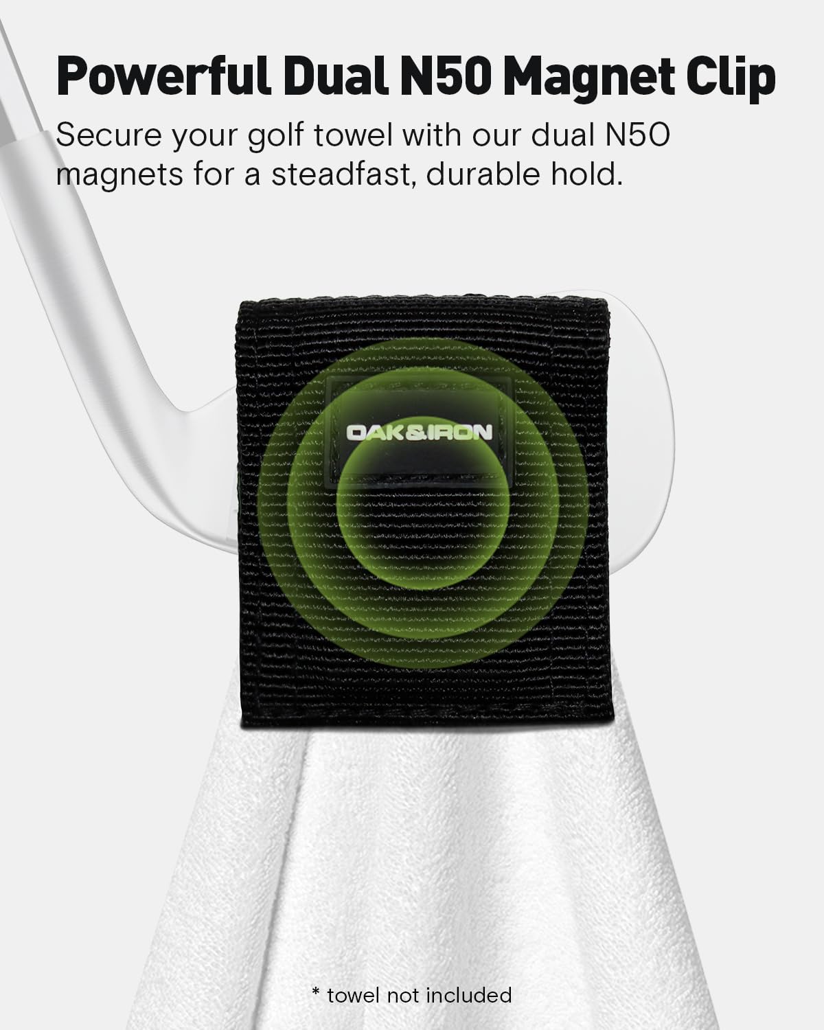 OAK & IRON Magnetic Golf Towel Clip - Universal Fit, Secure Hold, Easy Towel Exchange - Essential Golf Accessory -Black