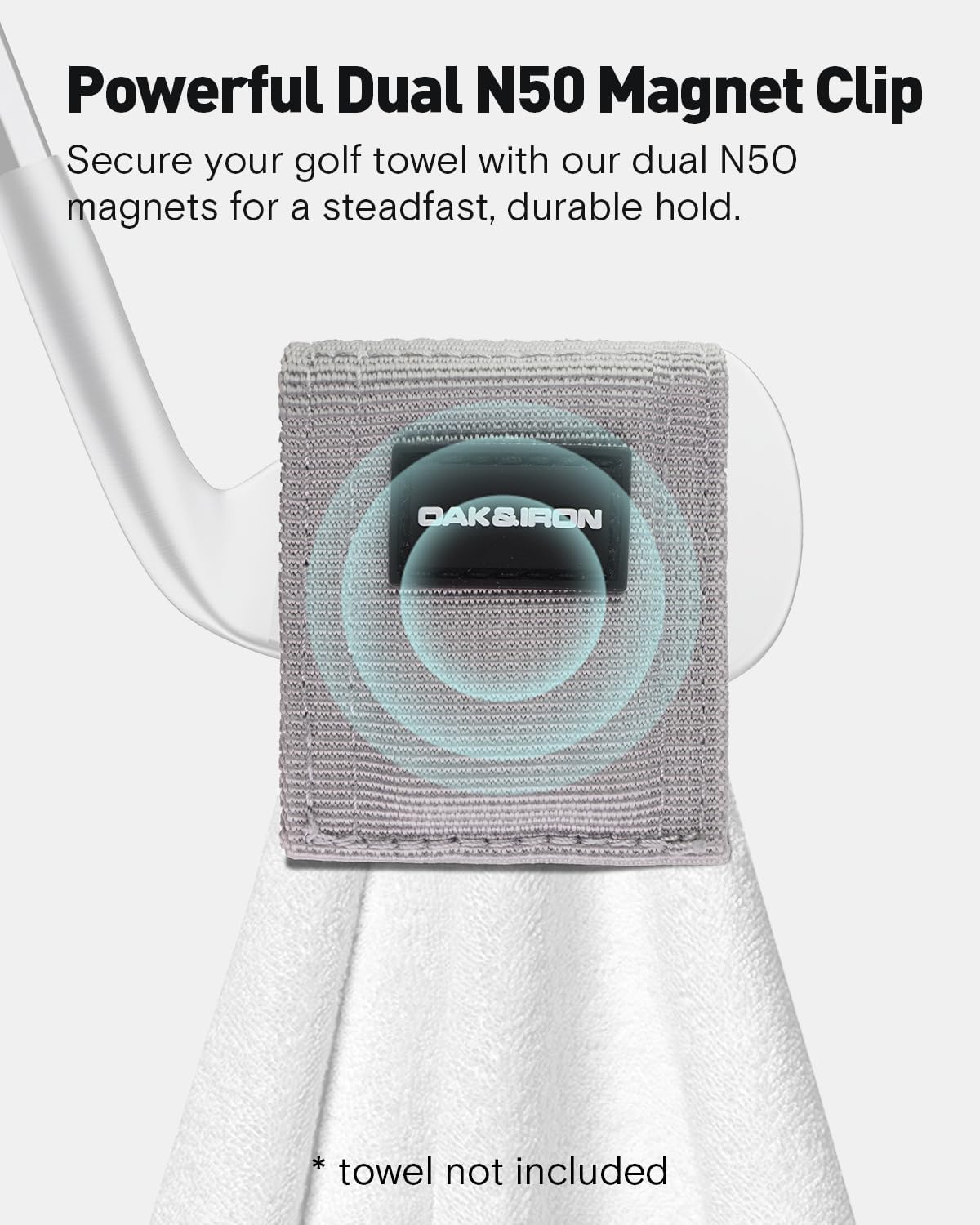 OAK & IRON Magnetic Golf Towel Clip - Universal Fit, Secure Hold, Easy Towel Exchange - Essential Golf Accessory (Gray)