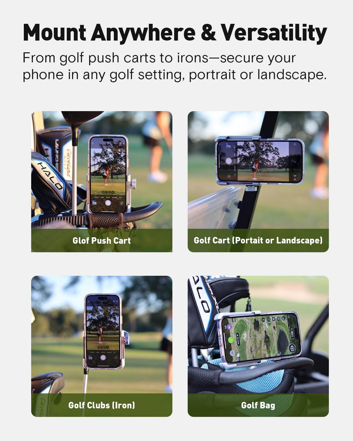 OAK & IRON Premium Magnetic Golf Phone Holder - Universal Fit,Versatile Capture & Easy Access for All Smartphones - Silver